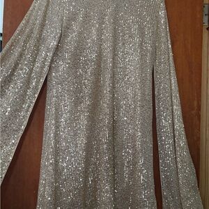 Gold Sequin Long Sleeve Dress